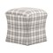 Saltoro Sherpi Elly 22 Inch Plaid Fabric Upholstered Ottoman, Square, Gray and White-